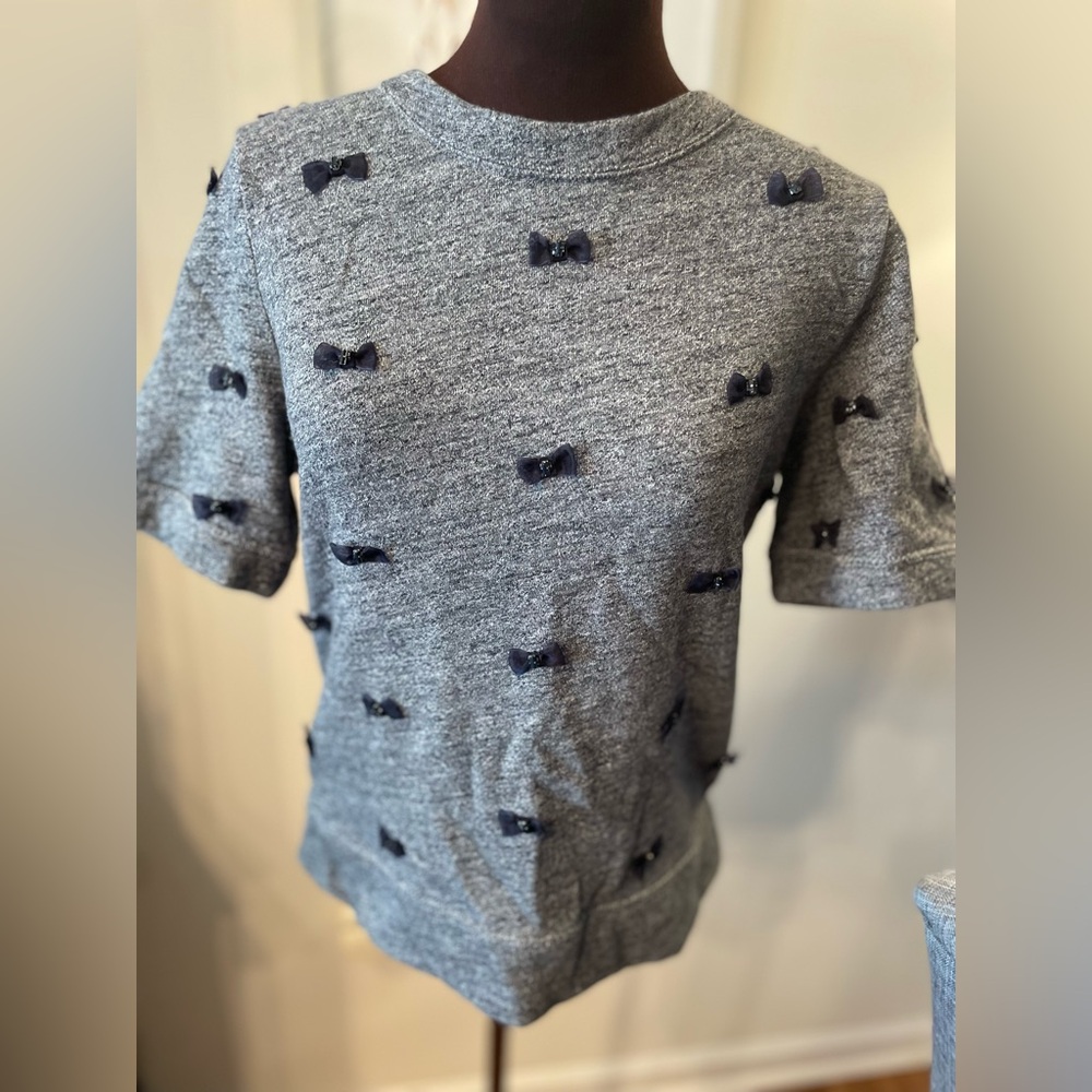 J. Crew Gray Sweatshirt with Navy Bow Details Women M